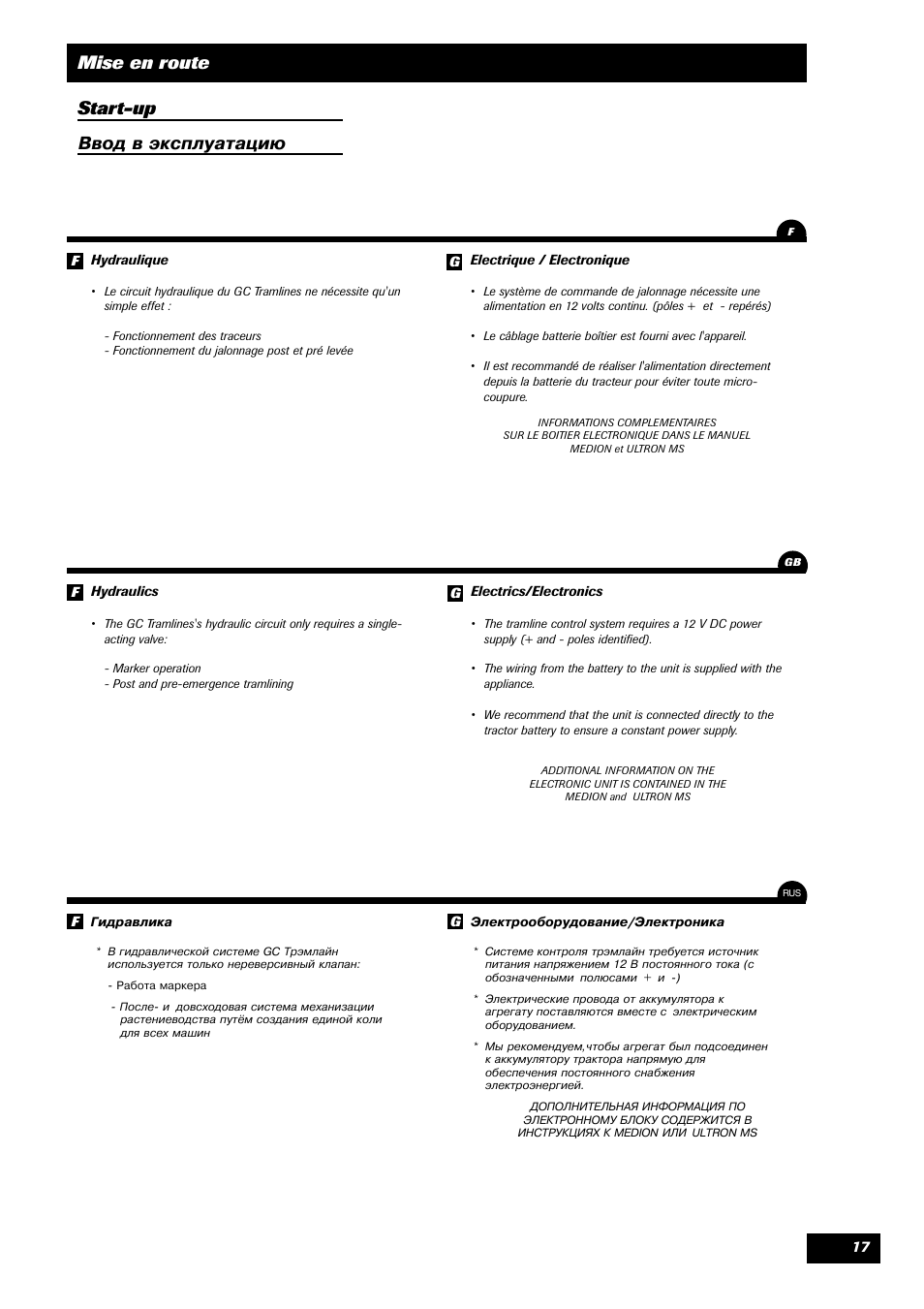 Mise en route start-up, Ввод в эксплуатацию | Sulky Tramline GC User Manual | Page 18 / 79