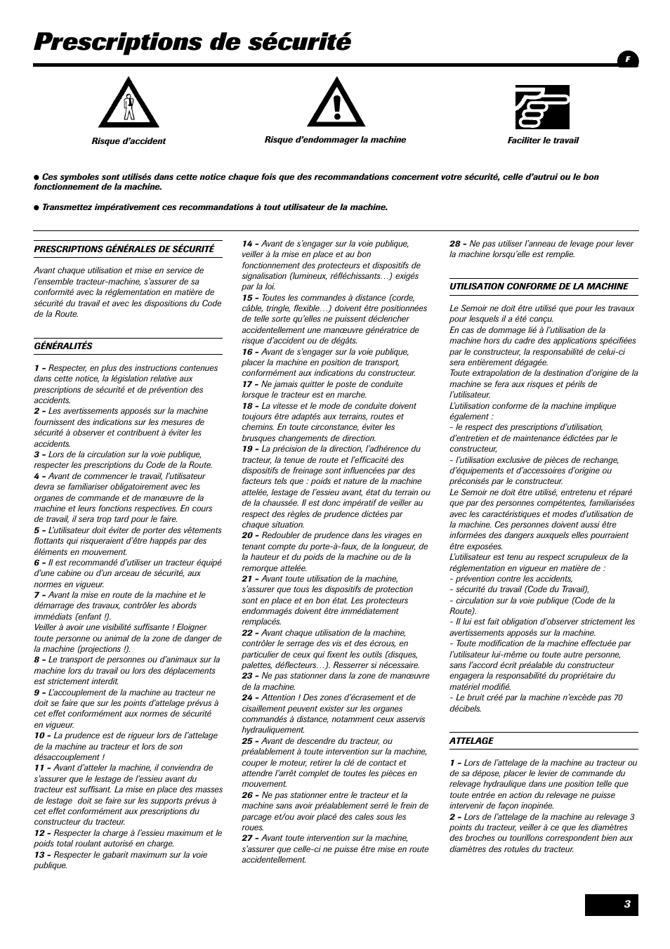 Prescriptions de sécurité | Sulky Tramline GC User Manual | Page 4 / 79