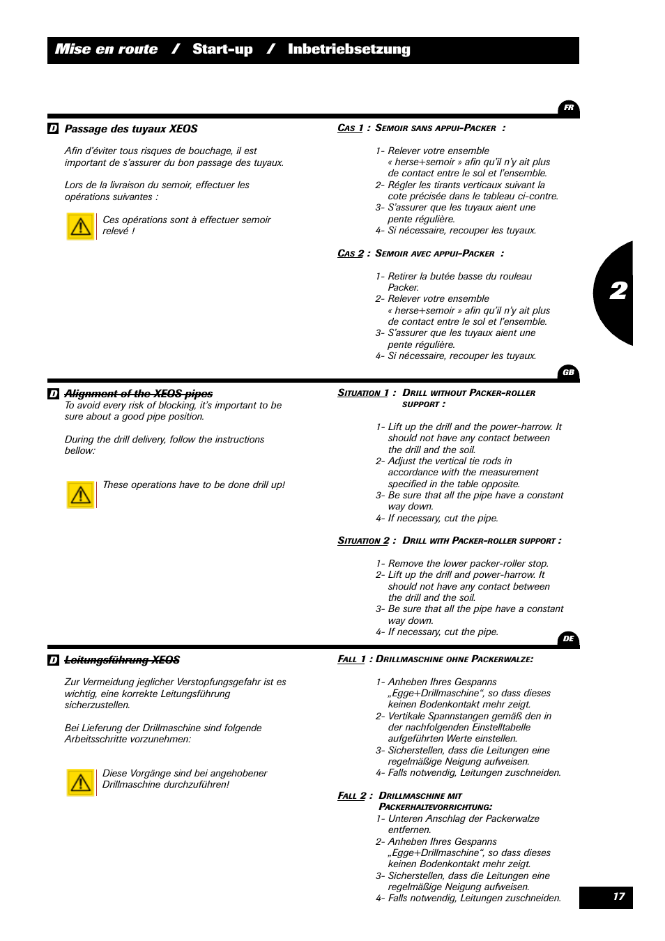 Mise en route / start-up / inbetriebsetzung | Sulky Xeos HD User Manual | Page 19 / 87