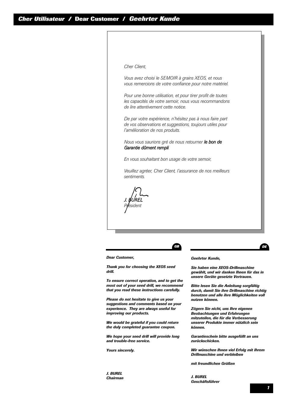 Geehrter kunde, Cher utilisateur / dear customer | Sulky Xeos HD User Manual | Page 3 / 87