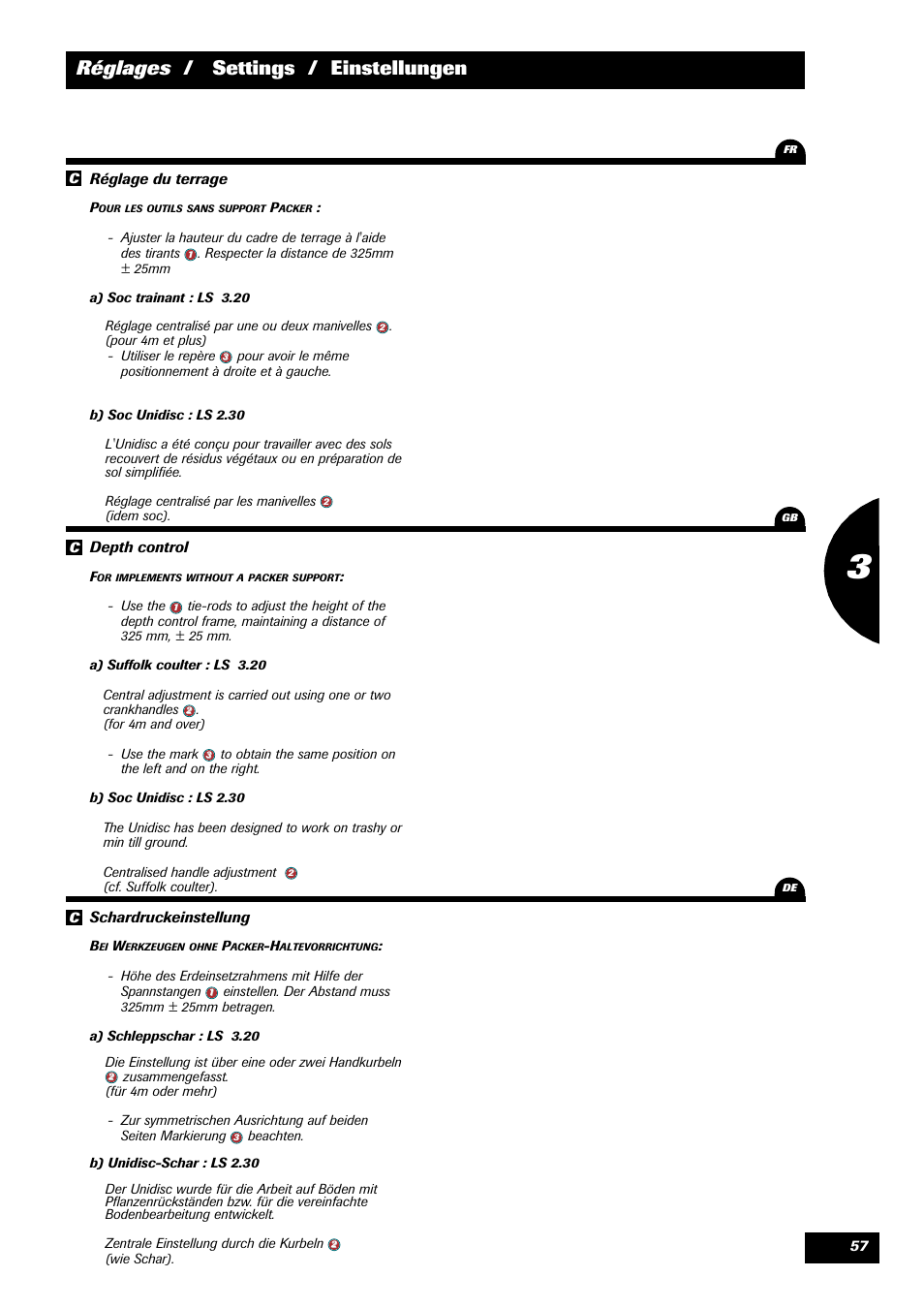 Réglages / settings / einstellungen | Sulky Xeos HD User Manual | Page 59 / 87