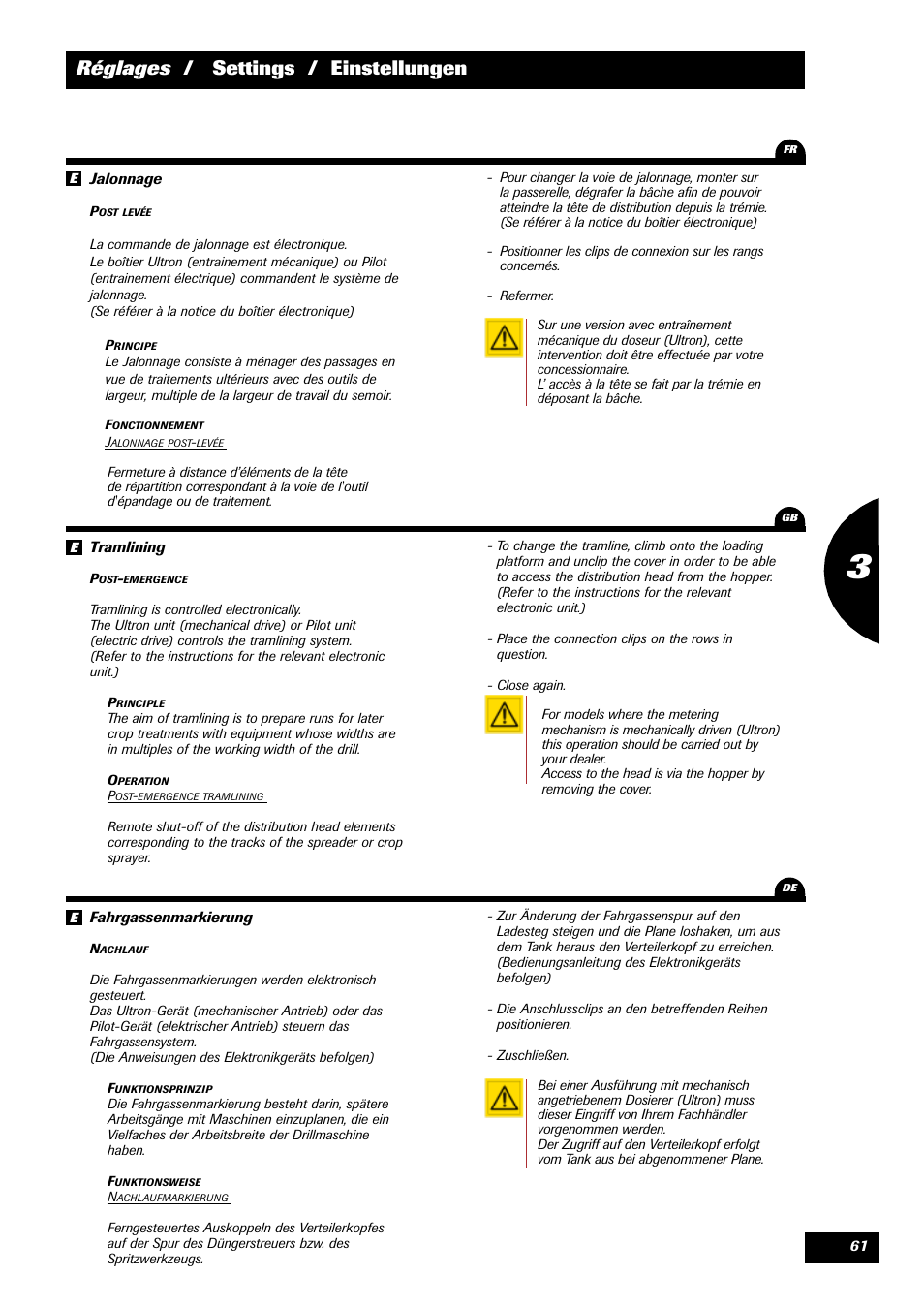 Réglages / settings / einstellungen | Sulky Xeos HD User Manual | Page 63 / 87