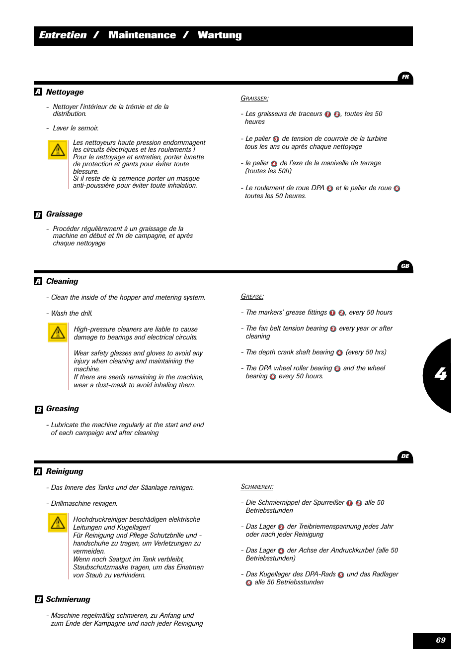 Entretien / maintenance / wartung | Sulky Xeos HD User Manual | Page 71 / 87