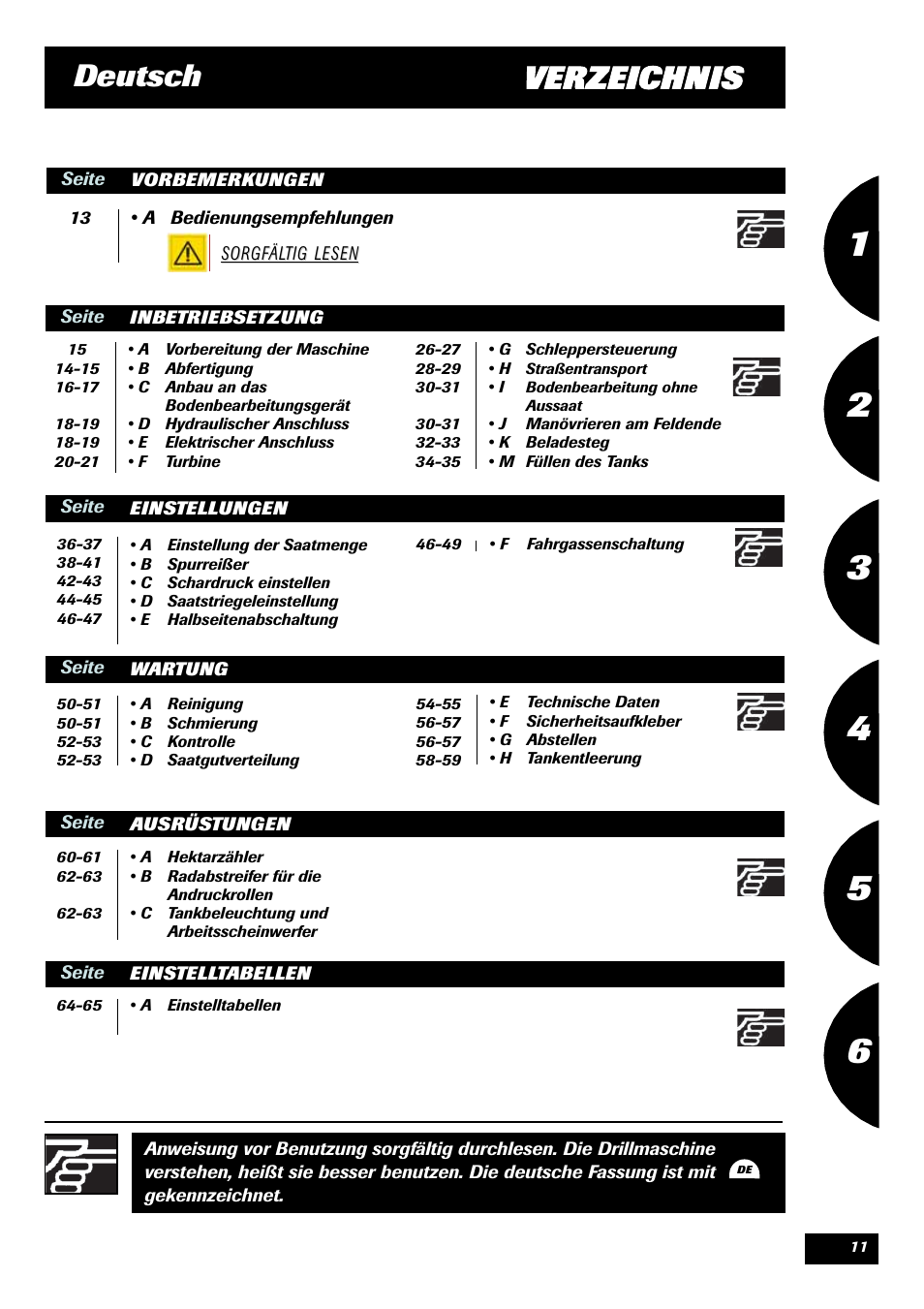 Verzeichnis deutsch | Sulky Xeos Pro User Manual | Page 13 / 67