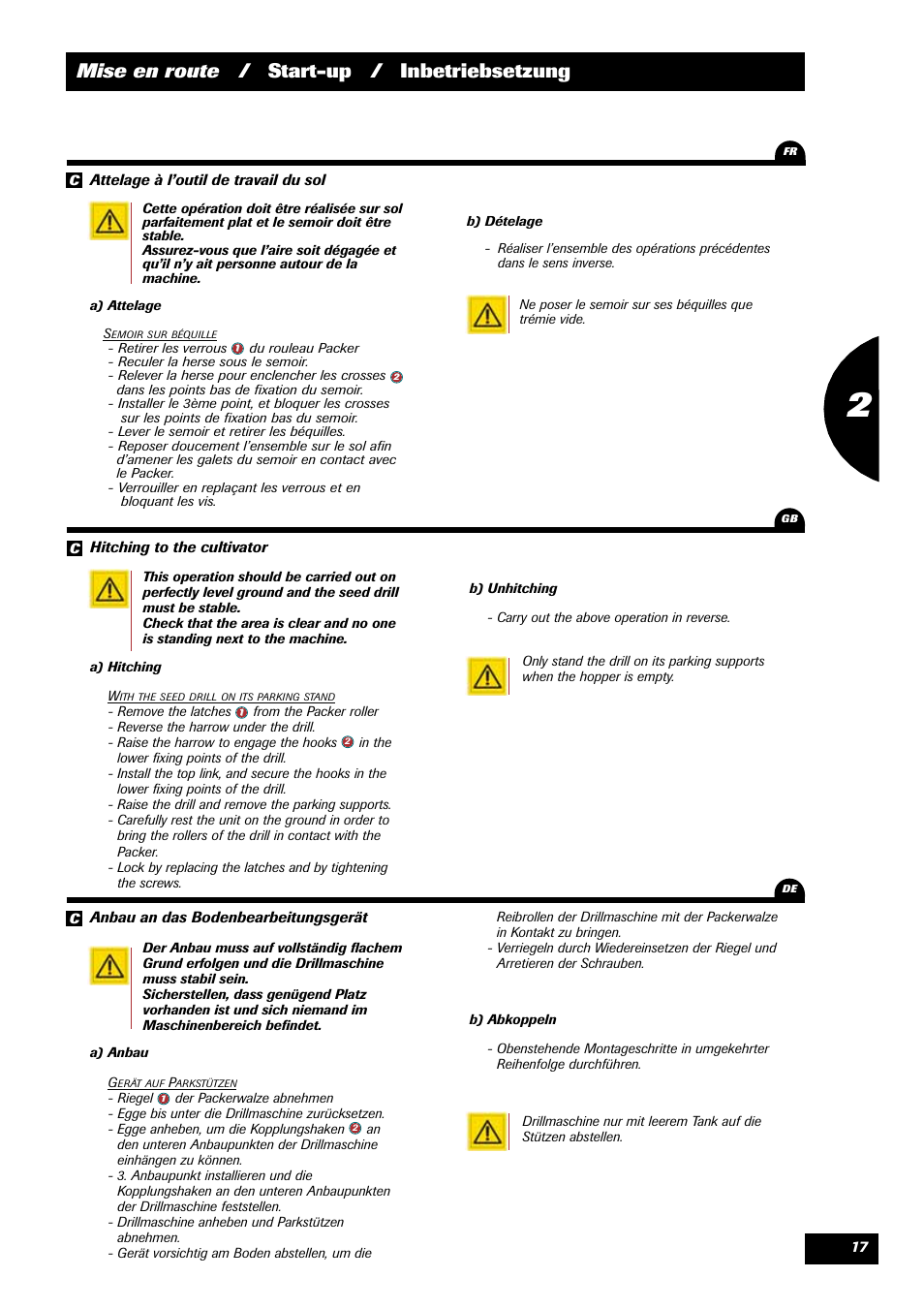 Mise en route / start-up / inbetriebsetzung | Sulky Xeos Pro User Manual | Page 19 / 67