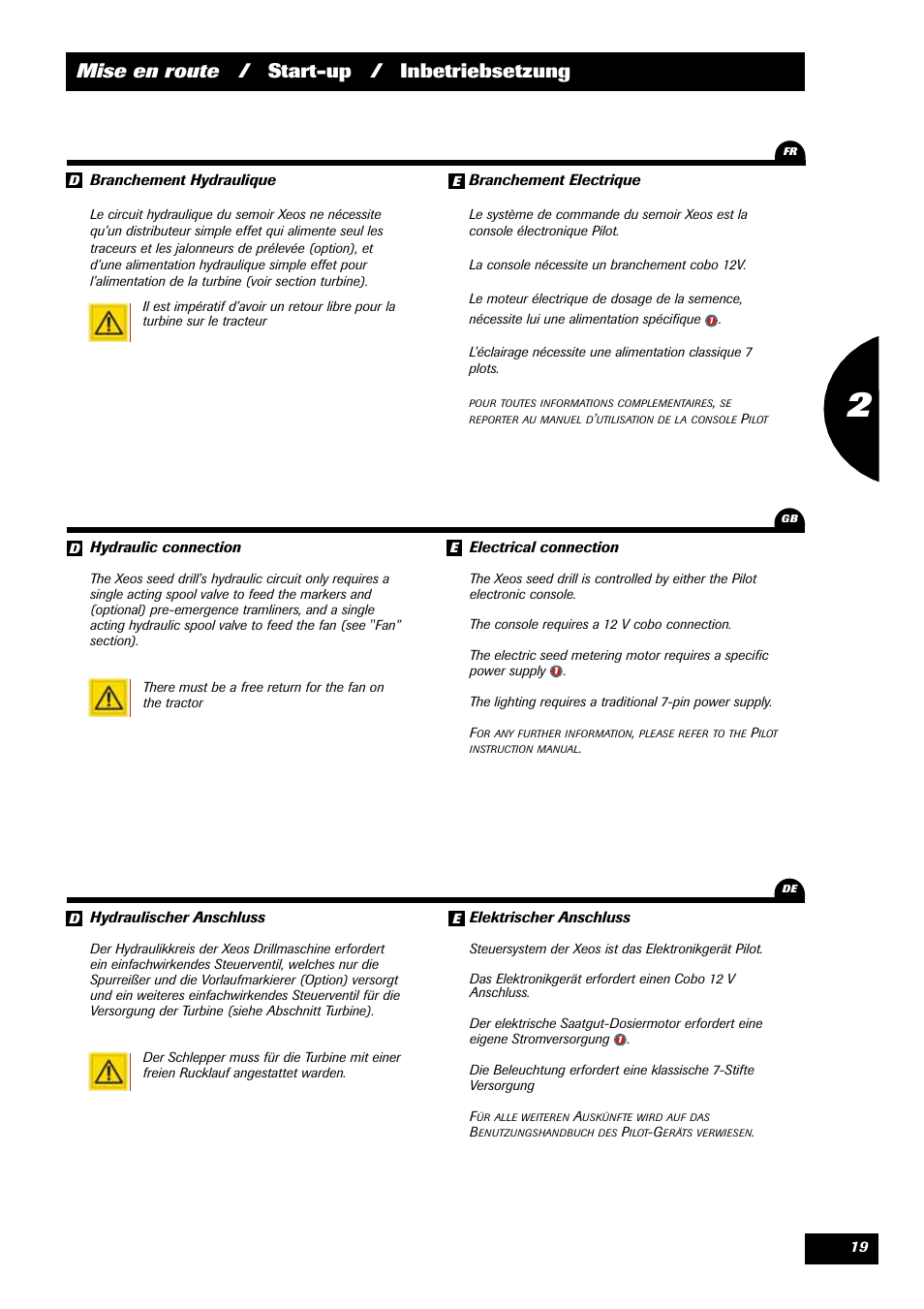 Mise en route / start-up / inbetriebsetzung | Sulky Xeos Pro User Manual | Page 21 / 67