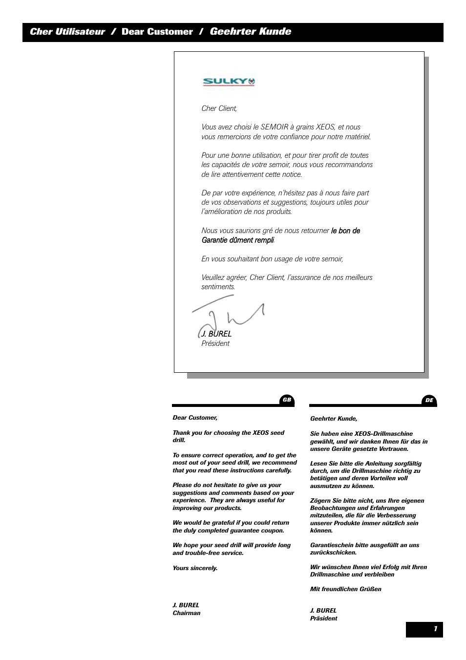 Geehrter kunde, Cher utilisateur / dear customer | Sulky Xeos Pro User Manual | Page 3 / 67