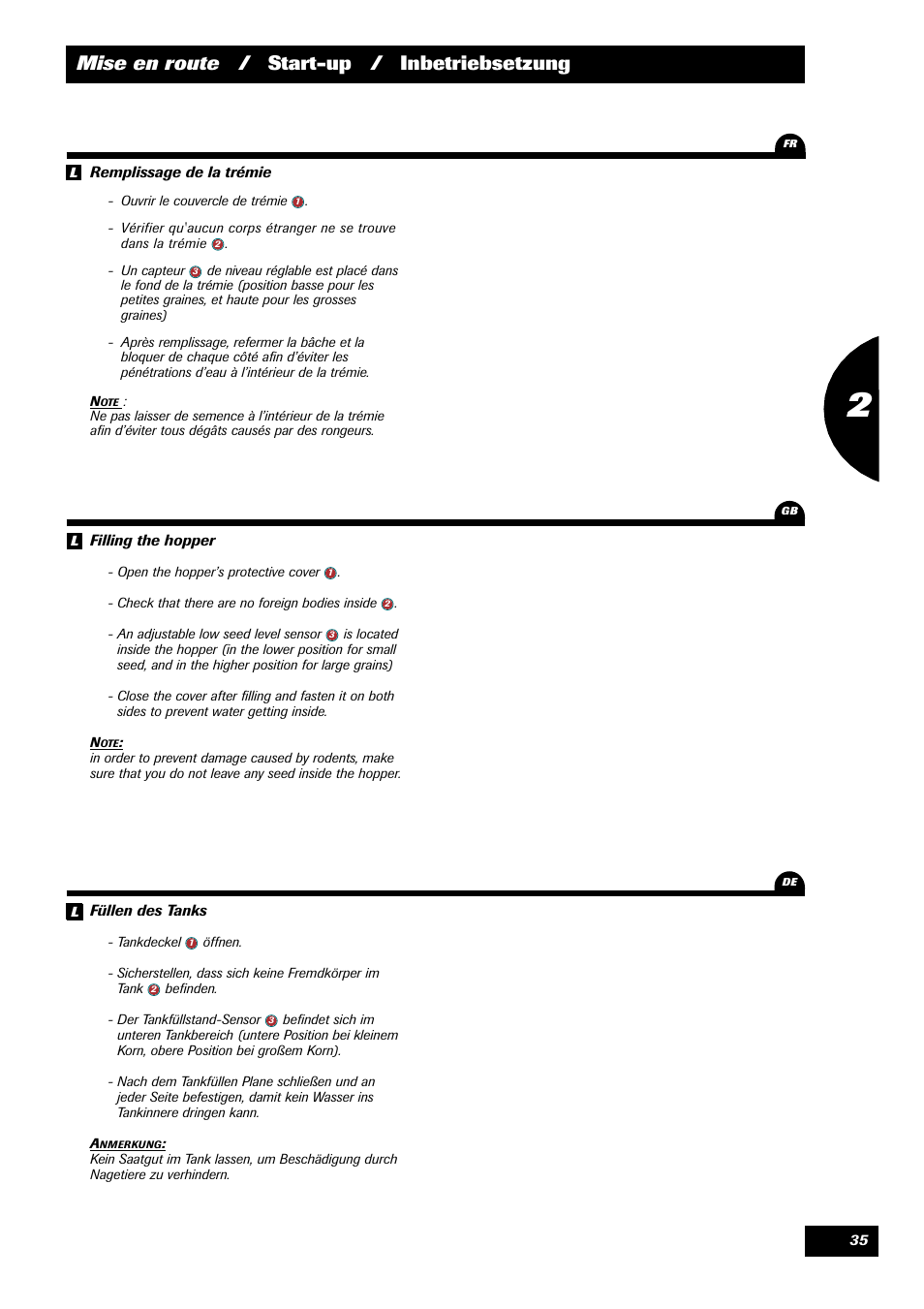 Mise en route / start-up / inbetriebsetzung | Sulky Xeos Pro User Manual | Page 37 / 67