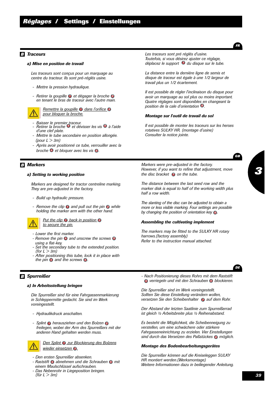 Réglages / settings / einstellungen | Sulky Xeos Pro User Manual | Page 41 / 67