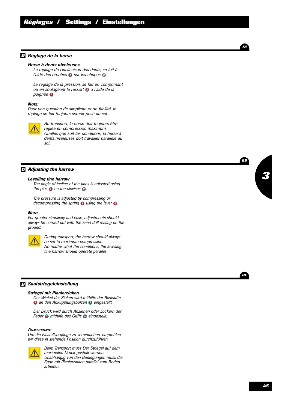 Réglages / settings / einstellungen | Sulky Xeos Pro User Manual | Page 47 / 67