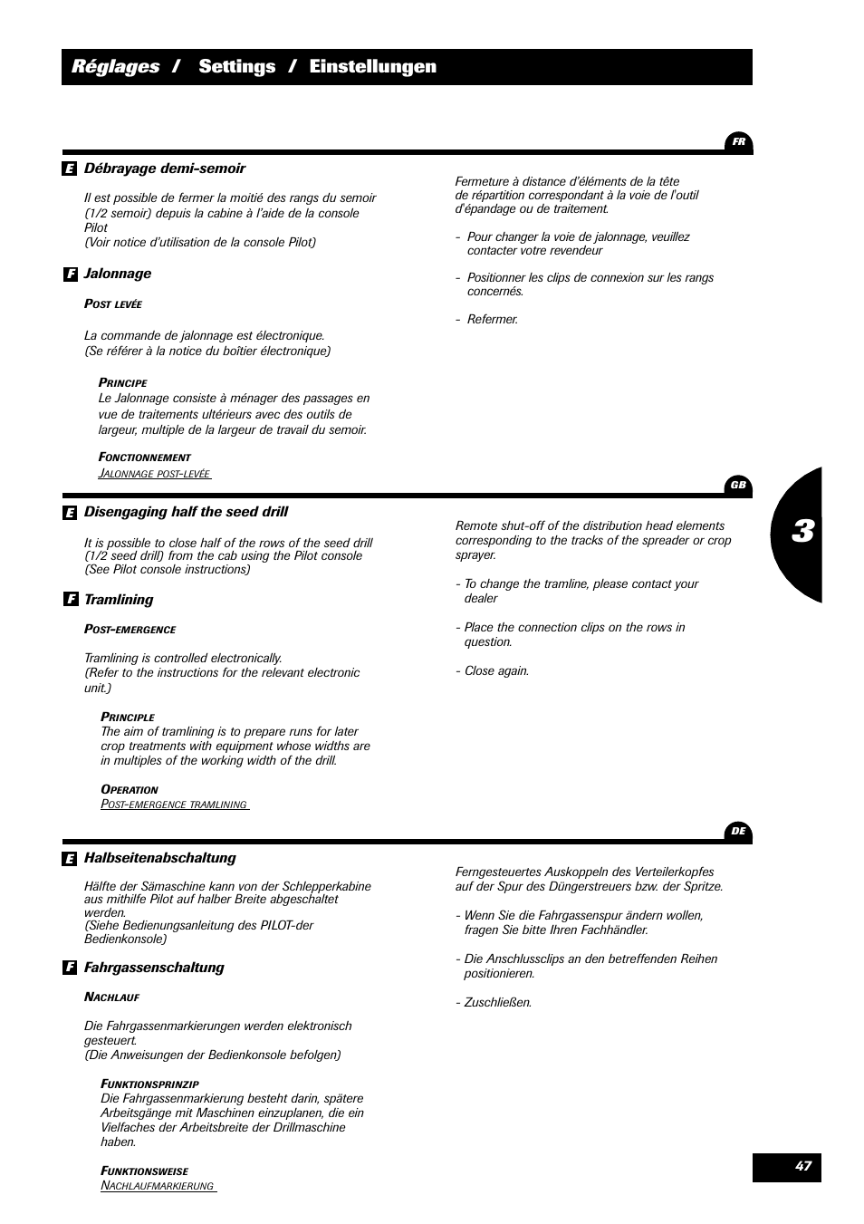 Réglages / settings / einstellungen | Sulky Xeos Pro User Manual | Page 49 / 67