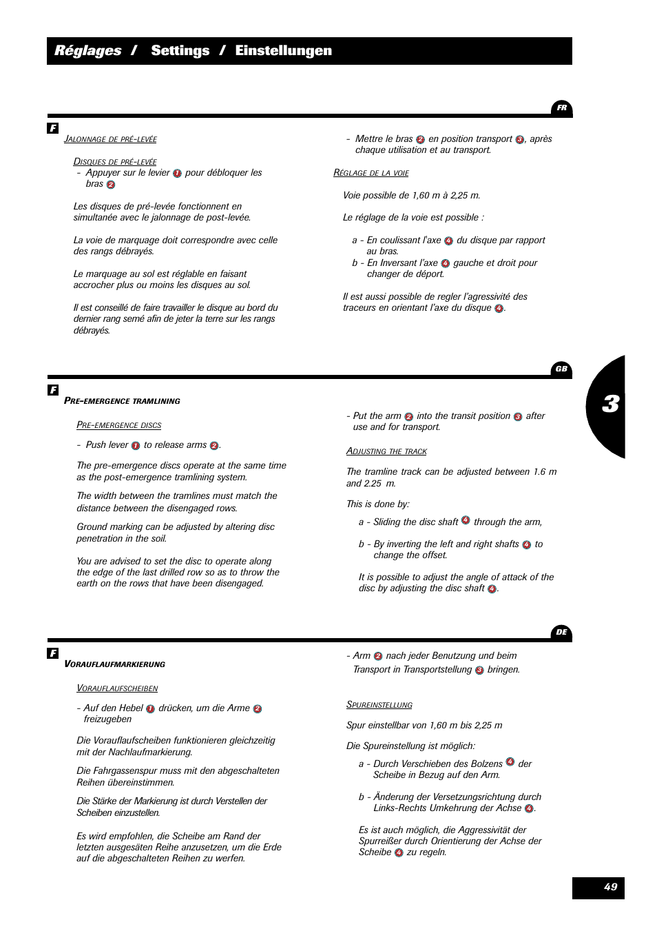 Réglages / settings / einstellungen | Sulky Xeos Pro User Manual | Page 51 / 67