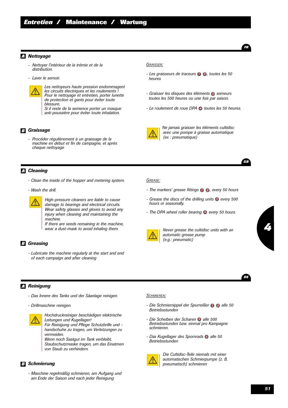 Entretien / maintenance / wartung | Sulky Xeos Pro User Manual | Page 53 / 67