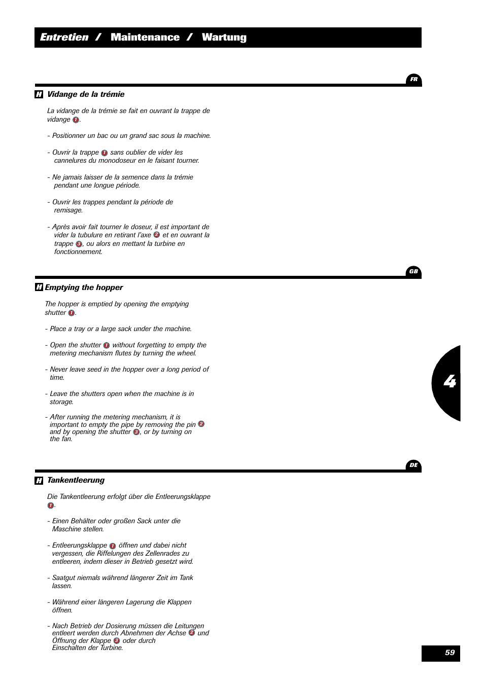 Entretien / maintenance / wartung | Sulky Xeos Pro User Manual | Page 61 / 67