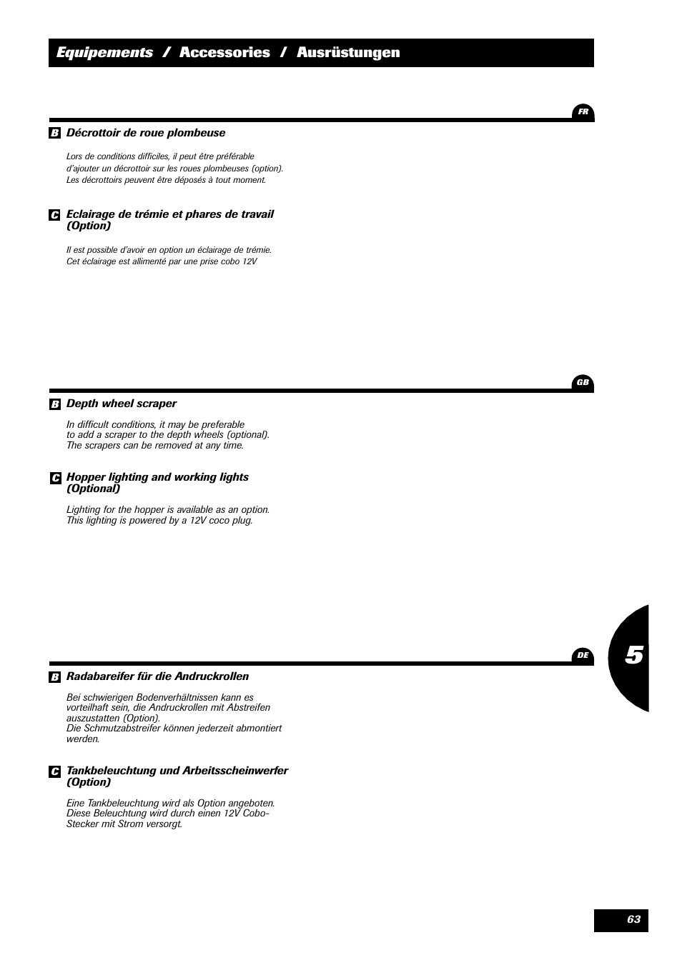 Equipements / accessories / ausrüstungen | Sulky Xeos Pro User Manual | Page 65 / 67