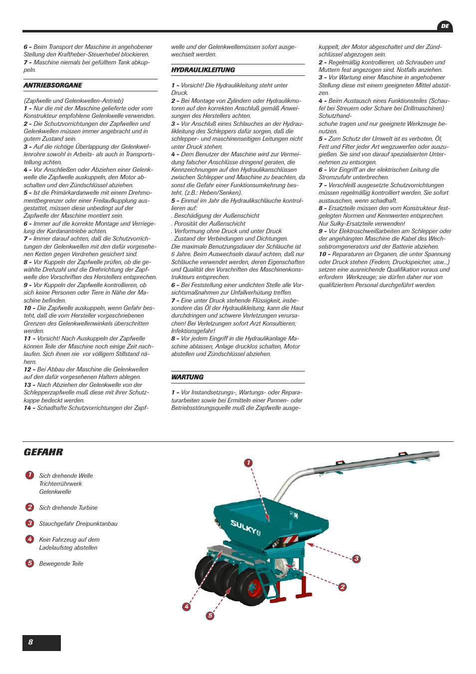 Gefahr | Sulky XEOS TF User Manual | Page 10 / 91