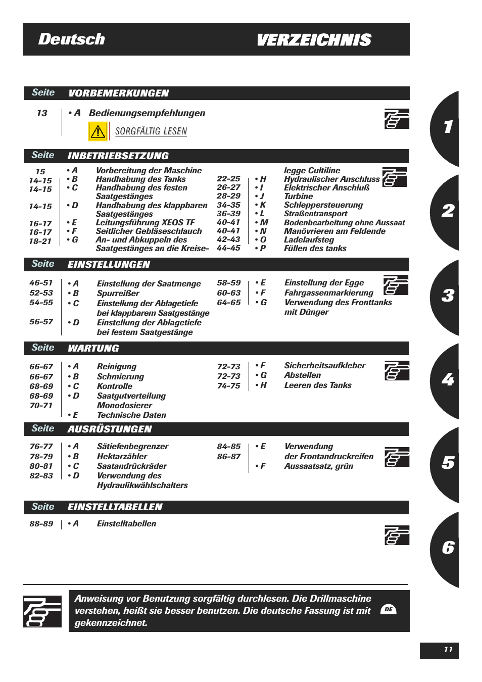 Verzeichnis deutsch | Sulky XEOS TF User Manual | Page 13 / 91
