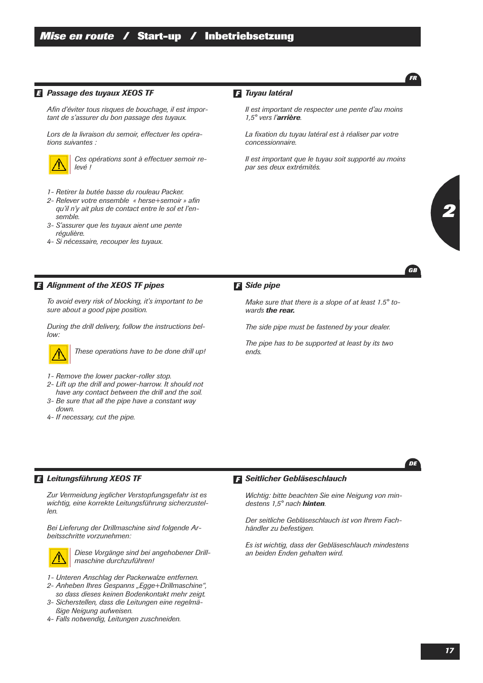 Mise en route / start-up / inbetriebsetzung | Sulky XEOS TF User Manual | Page 19 / 91