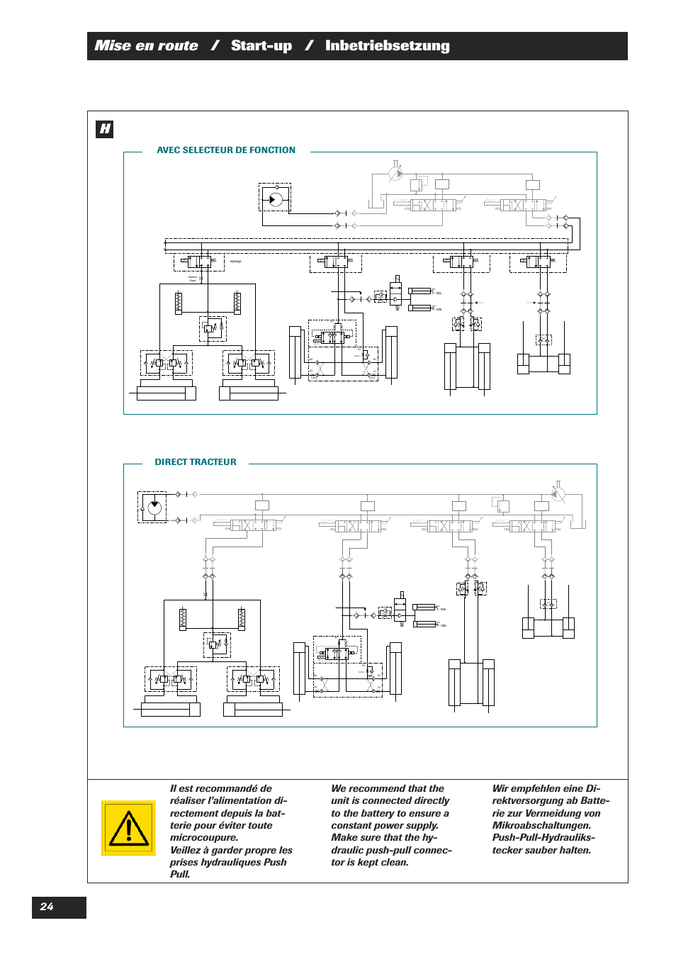 Mise en route / start-up / inbetriebsetzung, Avec selecteur de fonction direct tracteur | Sulky XEOS TF User Manual | Page 26 / 91