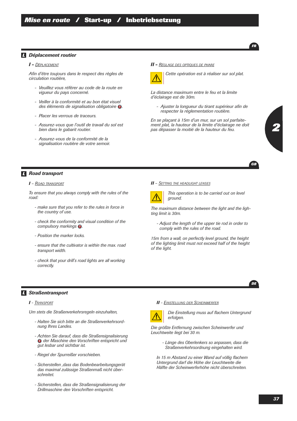 Mise en route / start-up / inbetriebsetzung | Sulky XEOS TF User Manual | Page 39 / 91