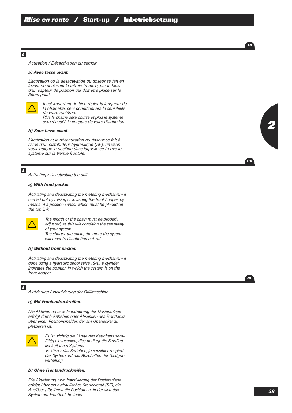 Mise en route / start-up / inbetriebsetzung | Sulky XEOS TF User Manual | Page 41 / 91