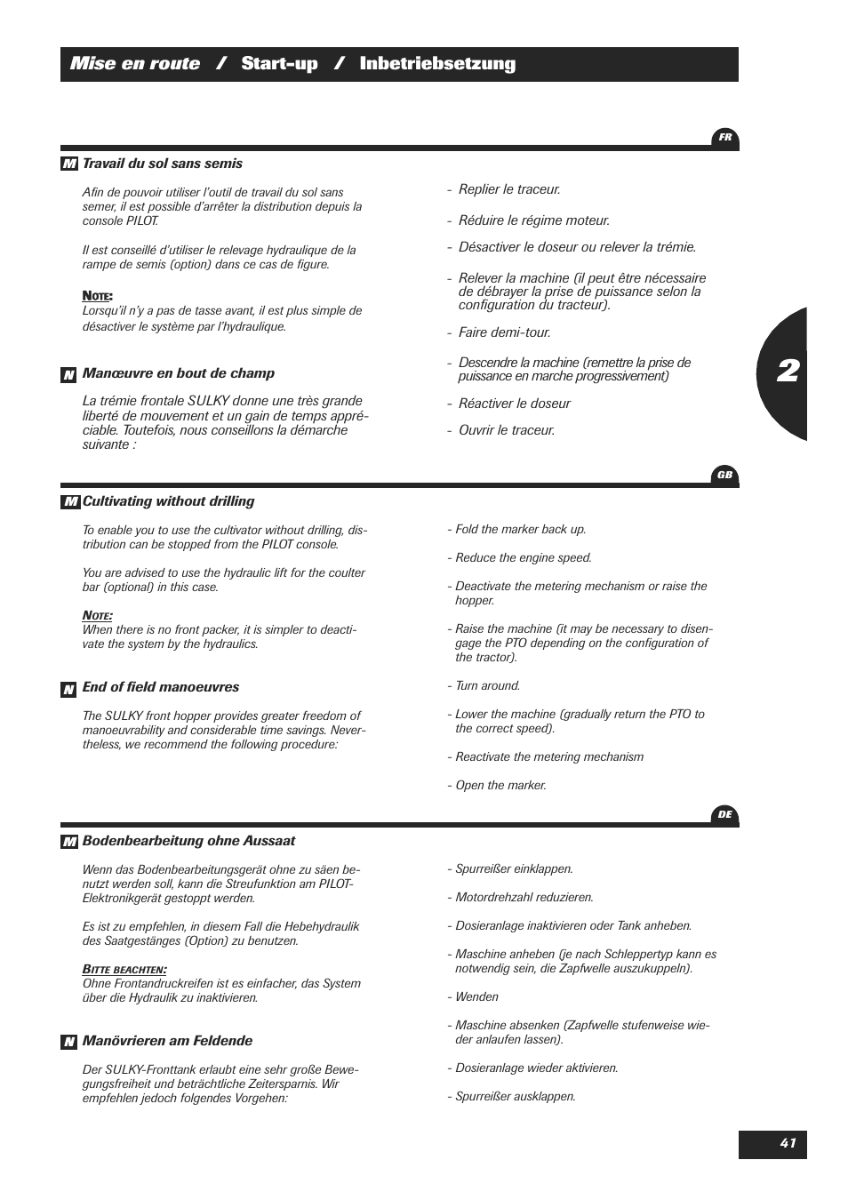 Mise en route / start-up / inbetriebsetzung | Sulky XEOS TF User Manual | Page 43 / 91