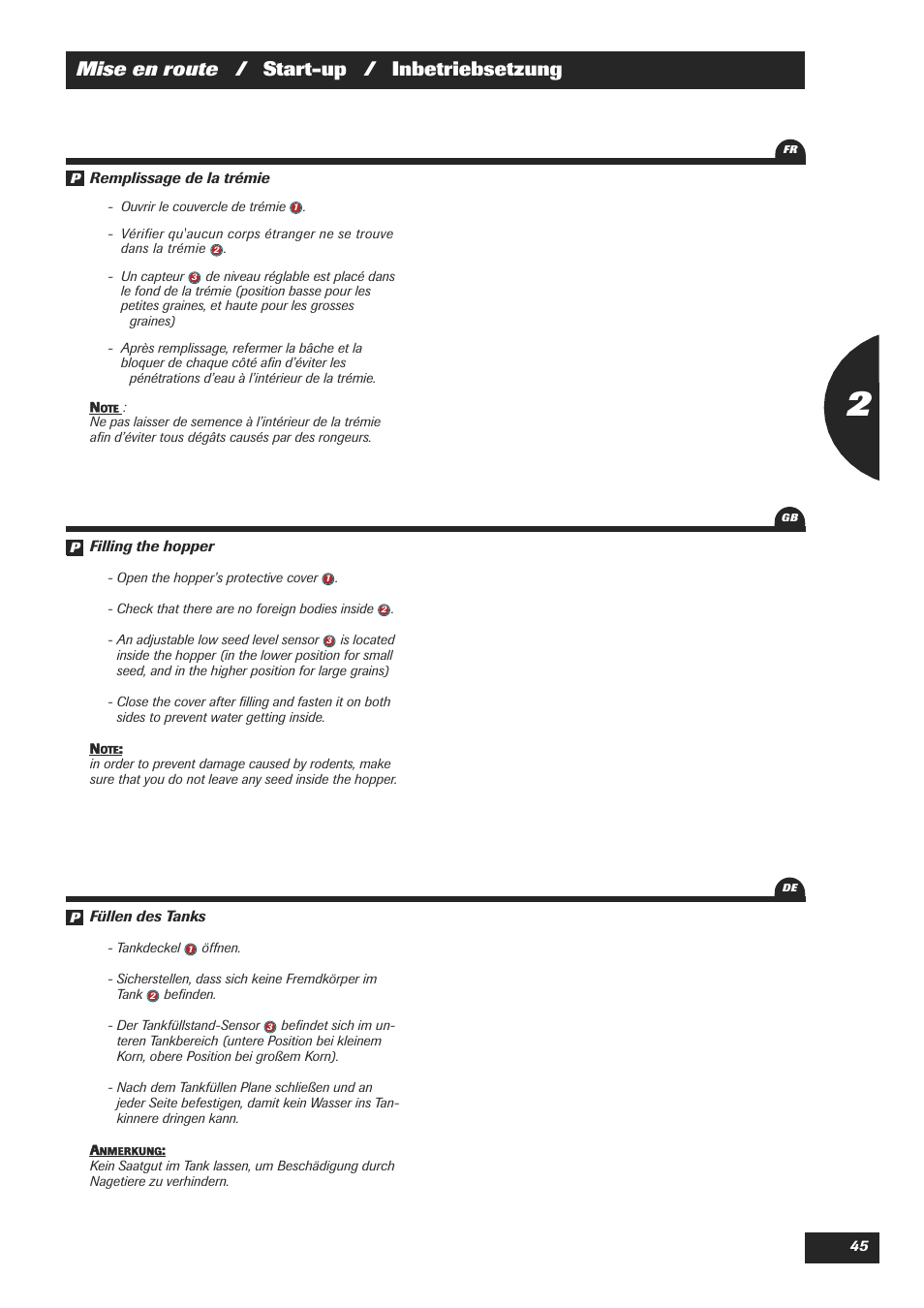 Mise en route / start-up / inbetriebsetzung | Sulky XEOS TF User Manual | Page 47 / 91