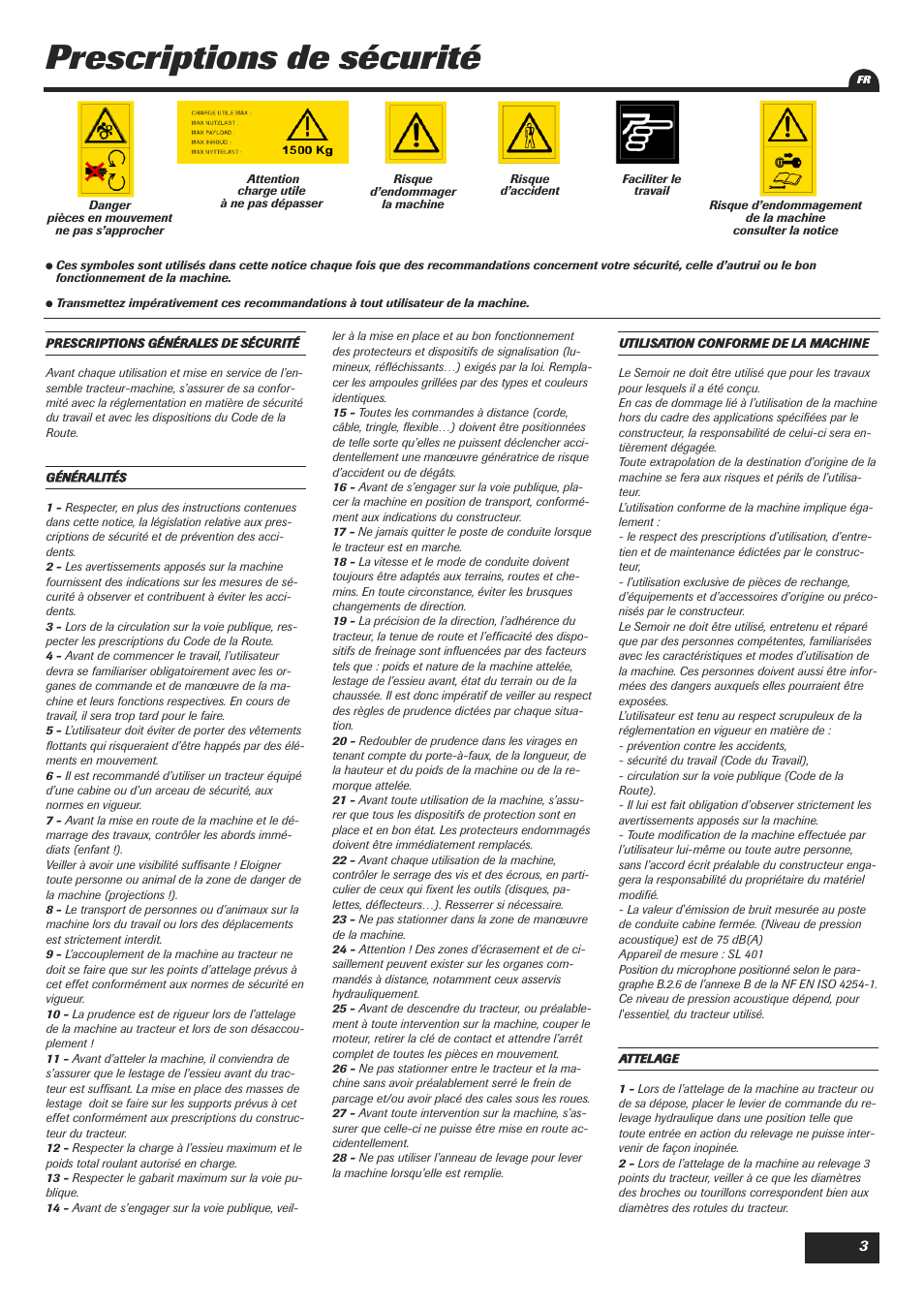 Prescriptions de sécurité | Sulky XEOS TF User Manual | Page 5 / 91