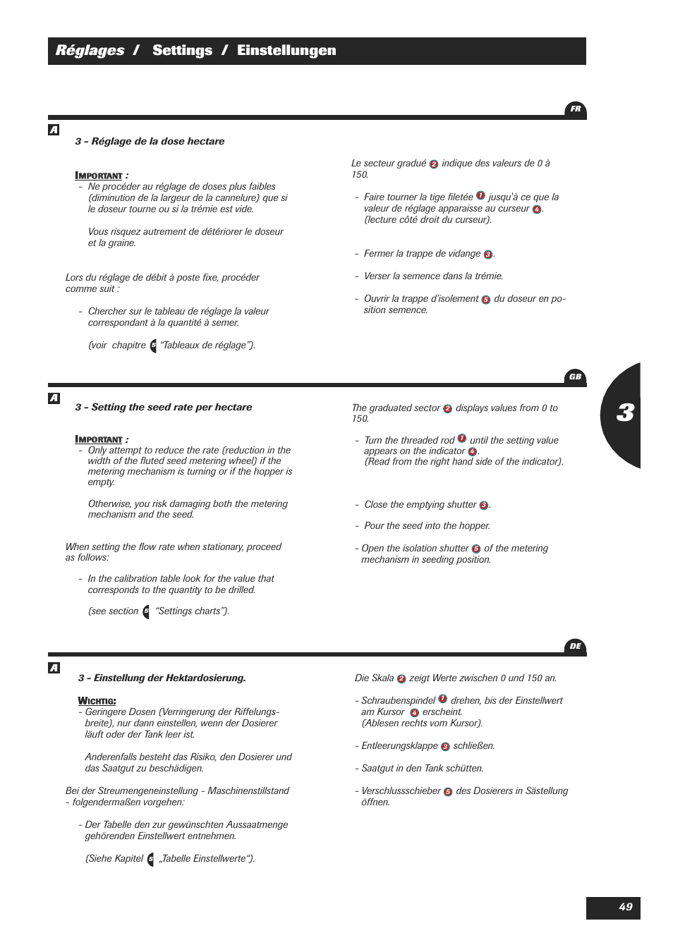 Réglages / settings / einstellungen | Sulky XEOS TF User Manual | Page 51 / 91