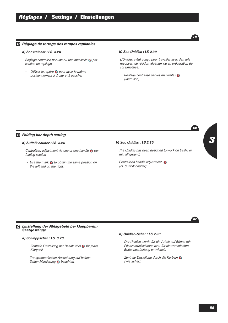 Réglages / settings / einstellungen | Sulky XEOS TF User Manual | Page 57 / 91