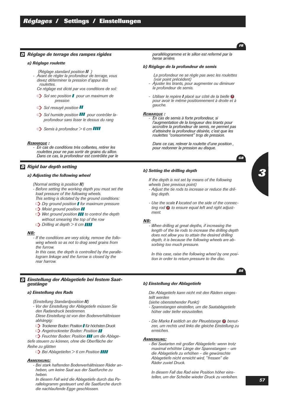 Réglages / settings / einstellungen | Sulky XEOS TF User Manual | Page 59 / 91
