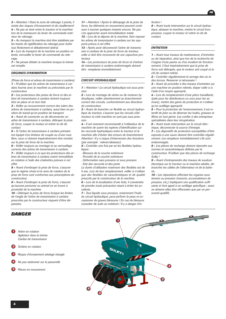 Danger | Sulky XEOS TF User Manual | Page 6 / 91