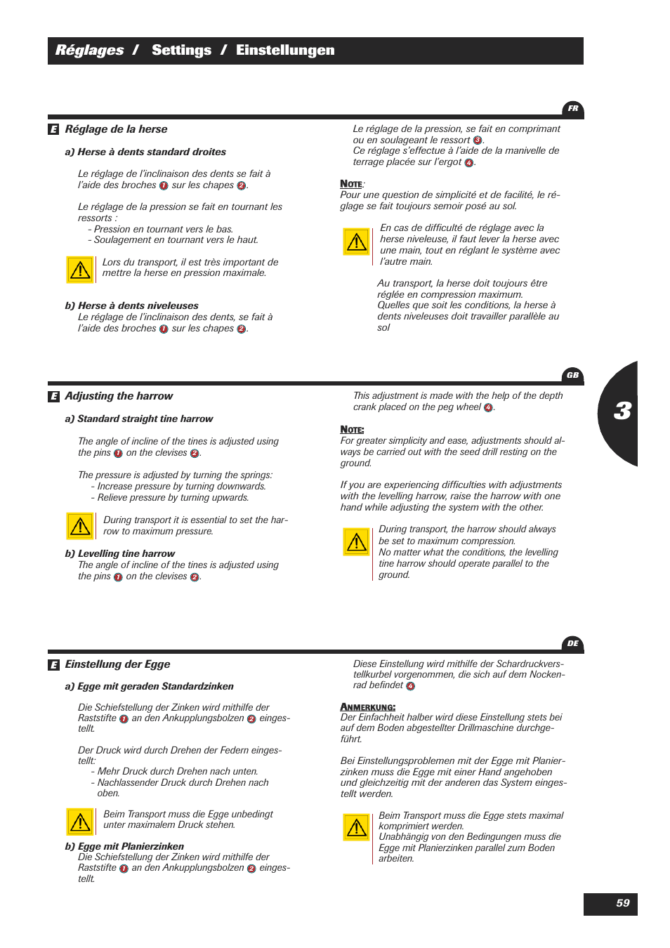 Réglages / settings / einstellungen | Sulky XEOS TF User Manual | Page 61 / 91
