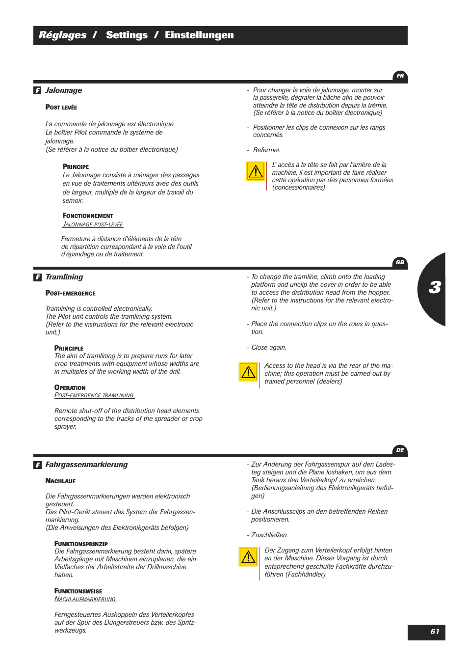 Réglages / settings / einstellungen | Sulky XEOS TF User Manual | Page 63 / 91