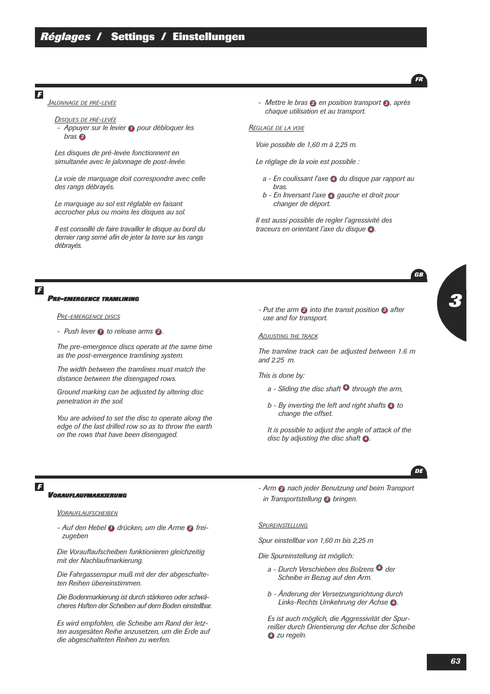 Réglages / settings / einstellungen | Sulky XEOS TF User Manual | Page 65 / 91