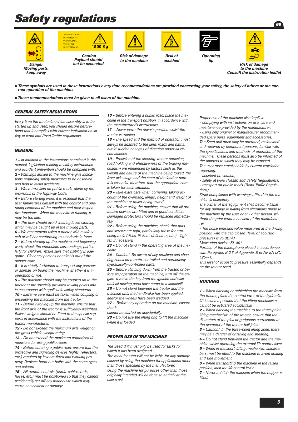 Safety regulations | Sulky XEOS TF User Manual | Page 7 / 91