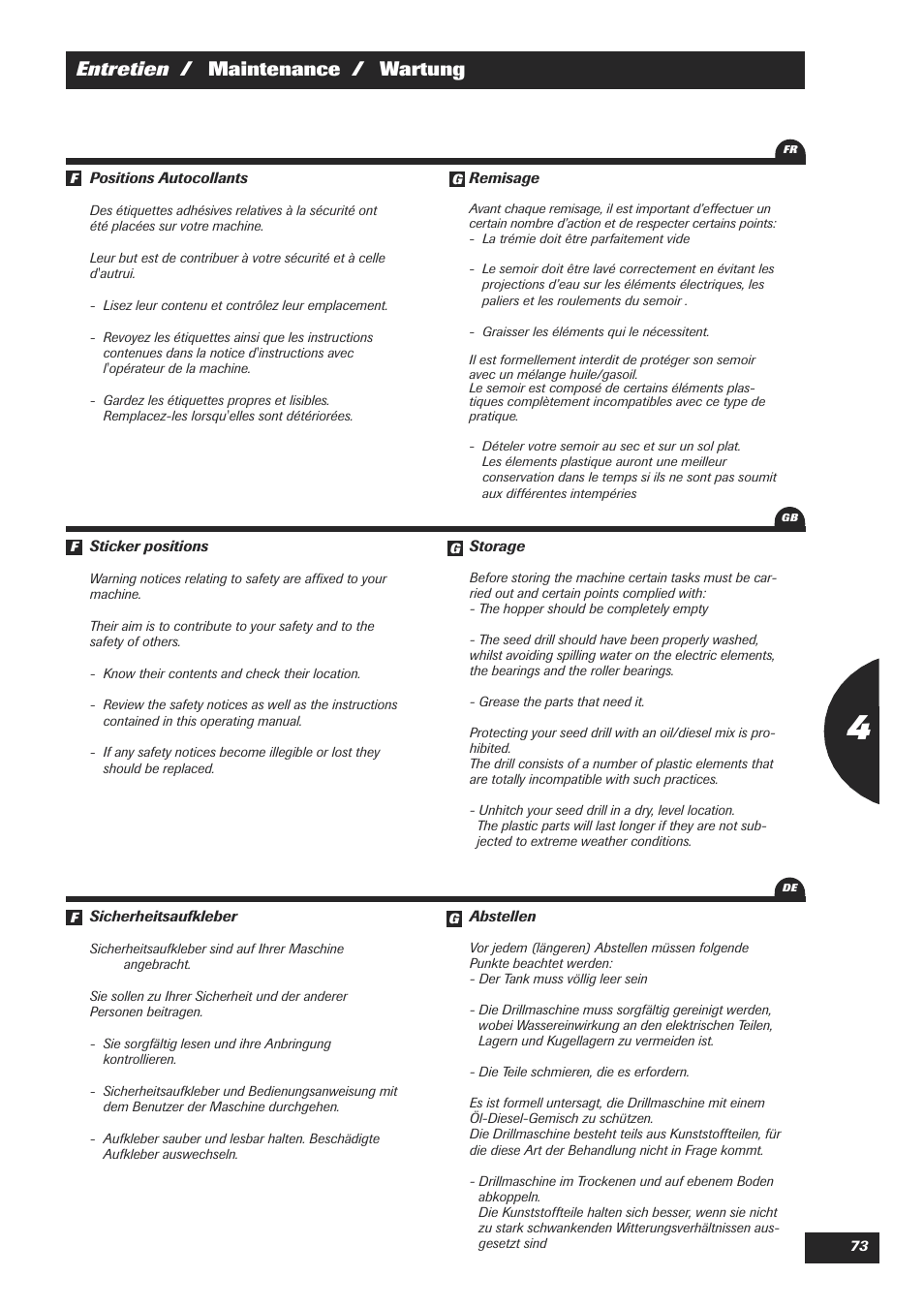 Entretien / maintenance / wartung | Sulky XEOS TF User Manual | Page 75 / 91