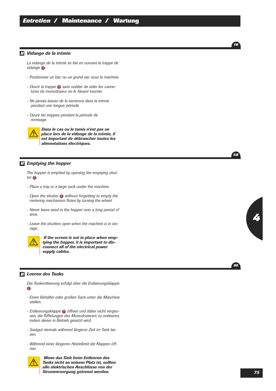 Entretien / maintenance / wartung | Sulky XEOS TF User Manual | Page 77 / 91