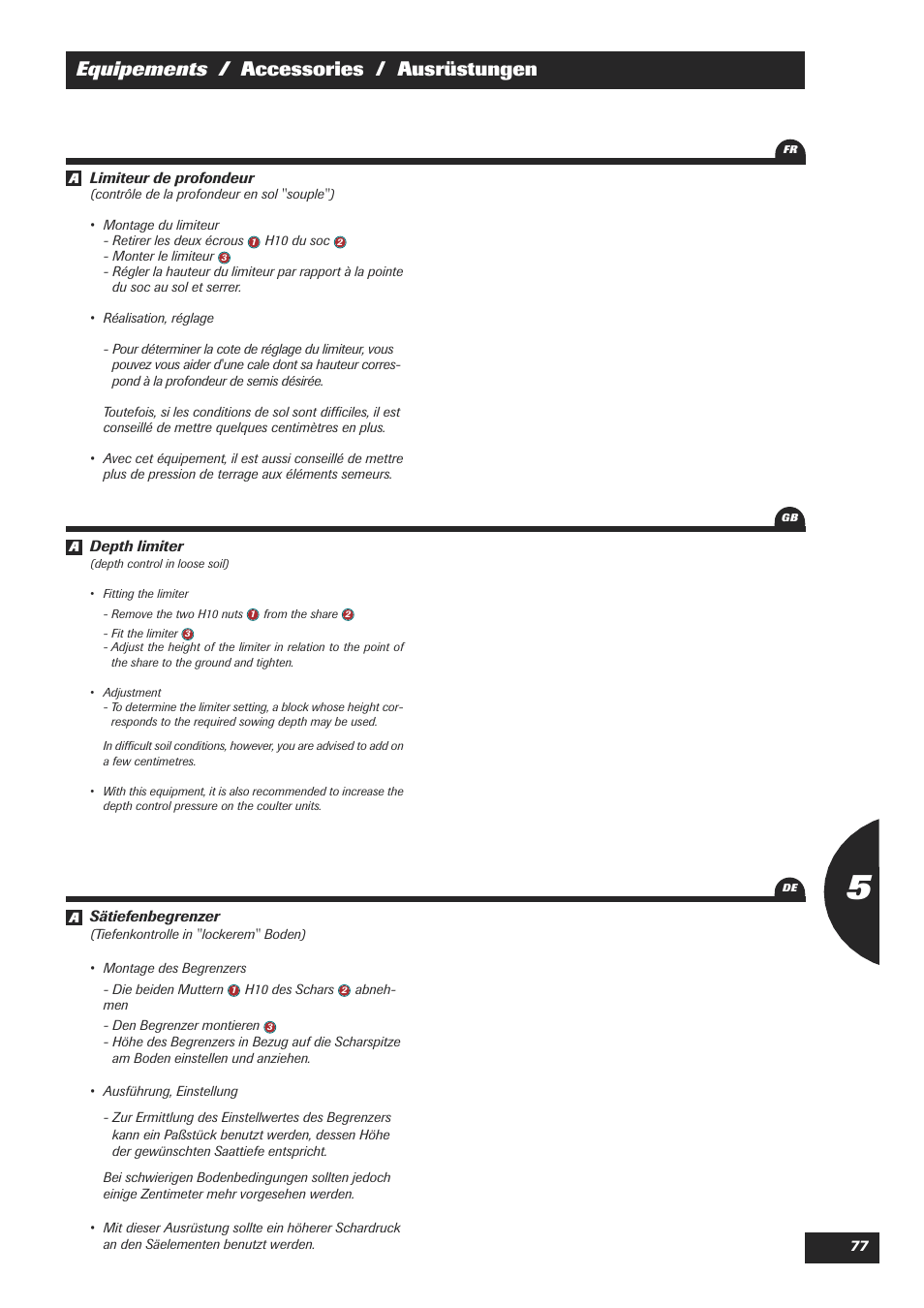 Equipements / accessories / ausrüstungen | Sulky XEOS TF User Manual | Page 79 / 91