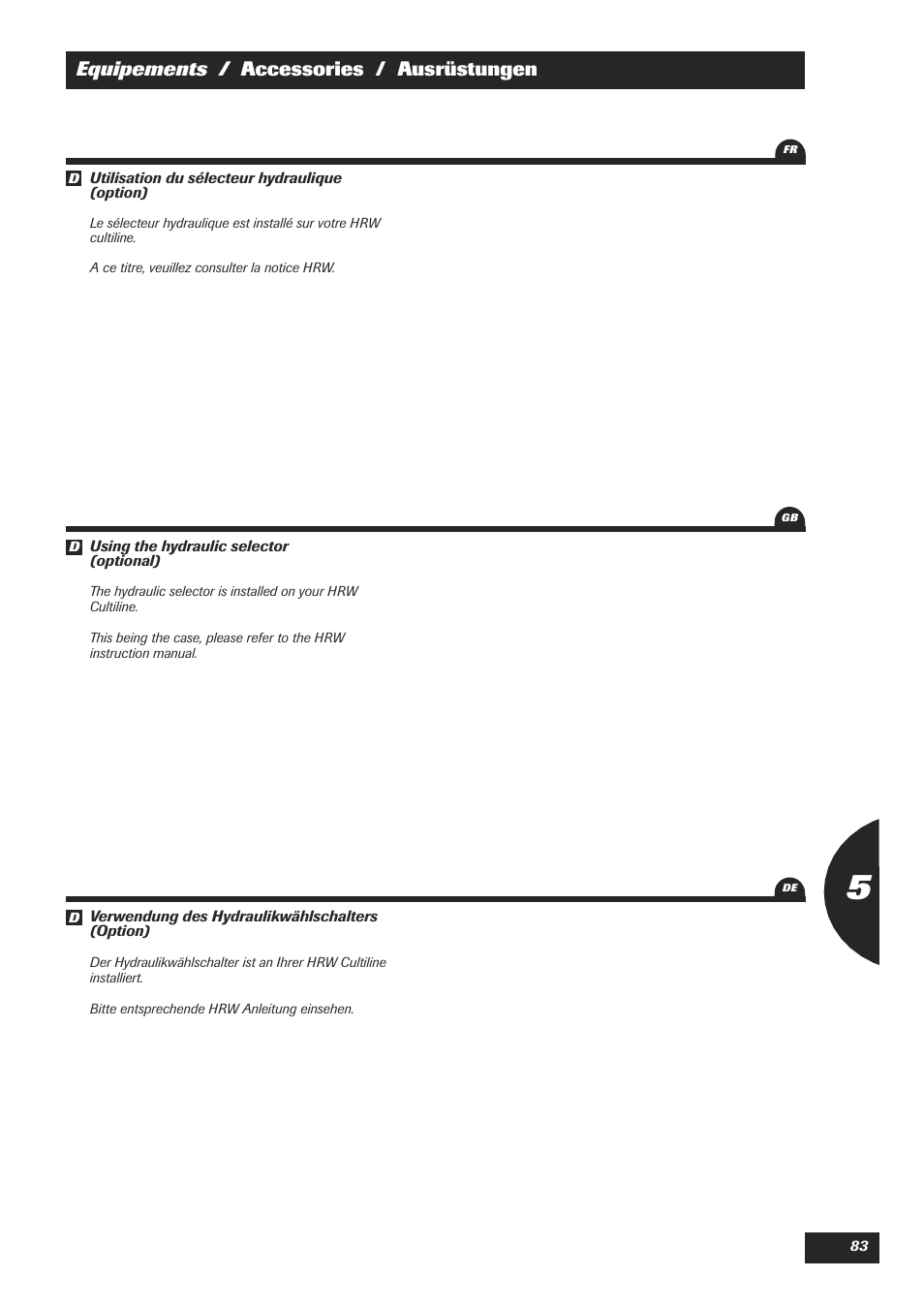 Equipements / accessories / ausrüstungen | Sulky XEOS TF User Manual | Page 85 / 91