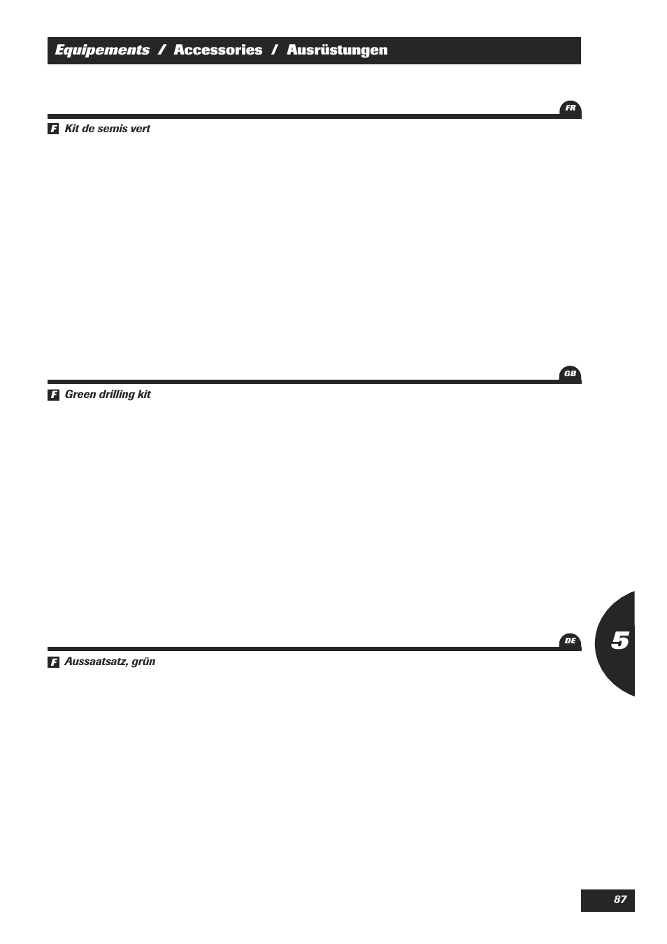 Equipements / accessories / ausrüstungen | Sulky XEOS TF User Manual | Page 89 / 91