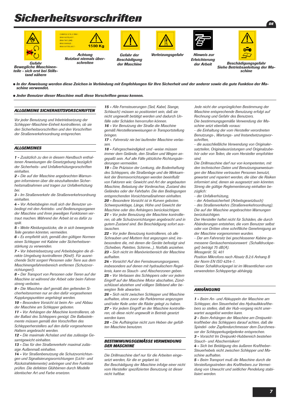 Sicherheitsvorschriften | Sulky XEOS TF User Manual | Page 9 / 91