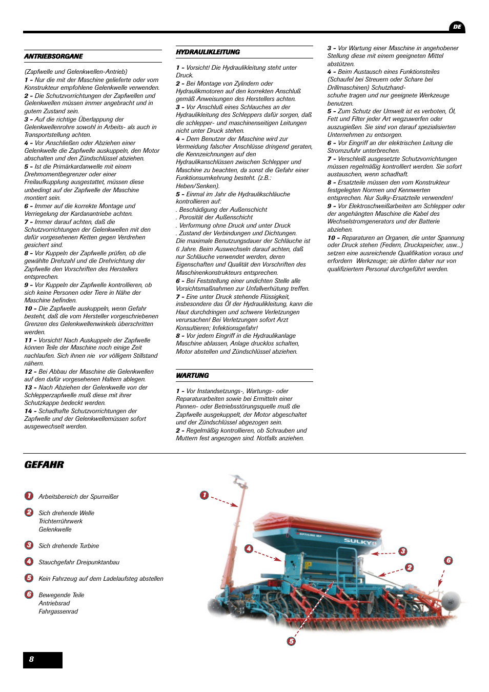 Gefahr | Sulky Optiline MP User Manual | Page 10 / 117