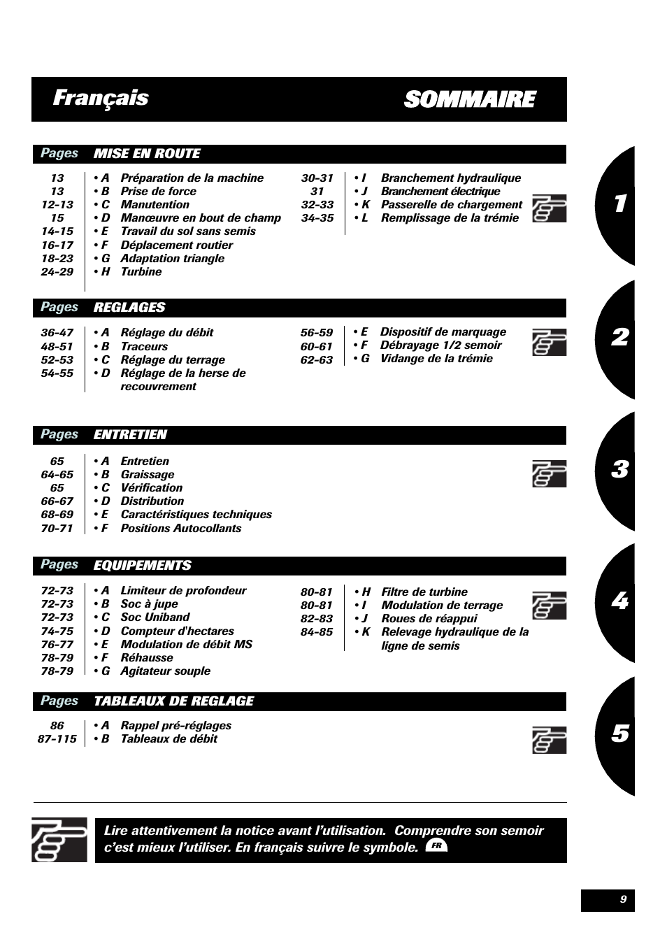 Sommaire français | Sulky Optiline MP User Manual | Page 11 / 117