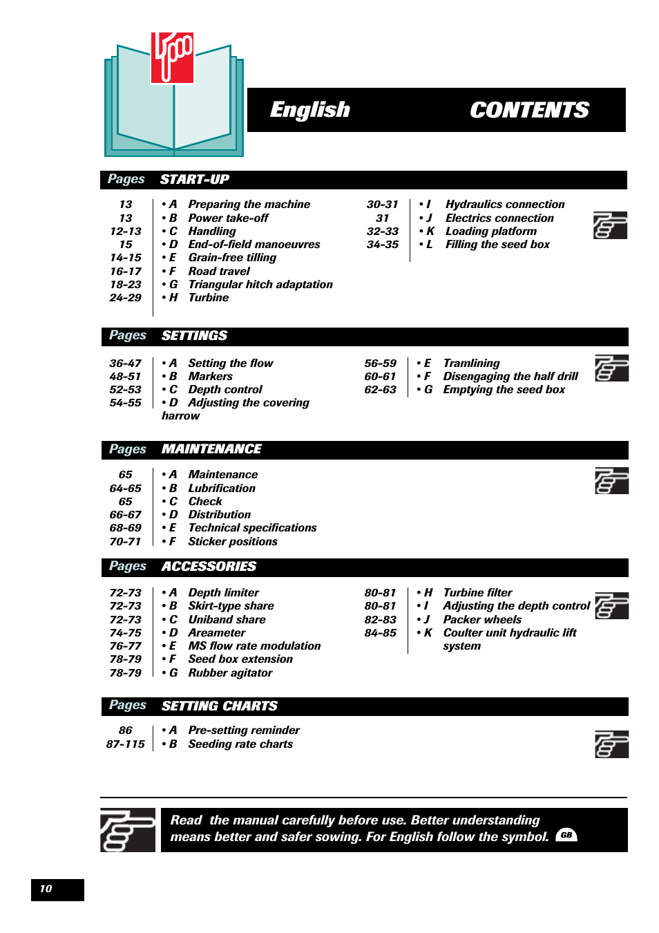 Contents english | Sulky Optiline MP User Manual | Page 12 / 117
