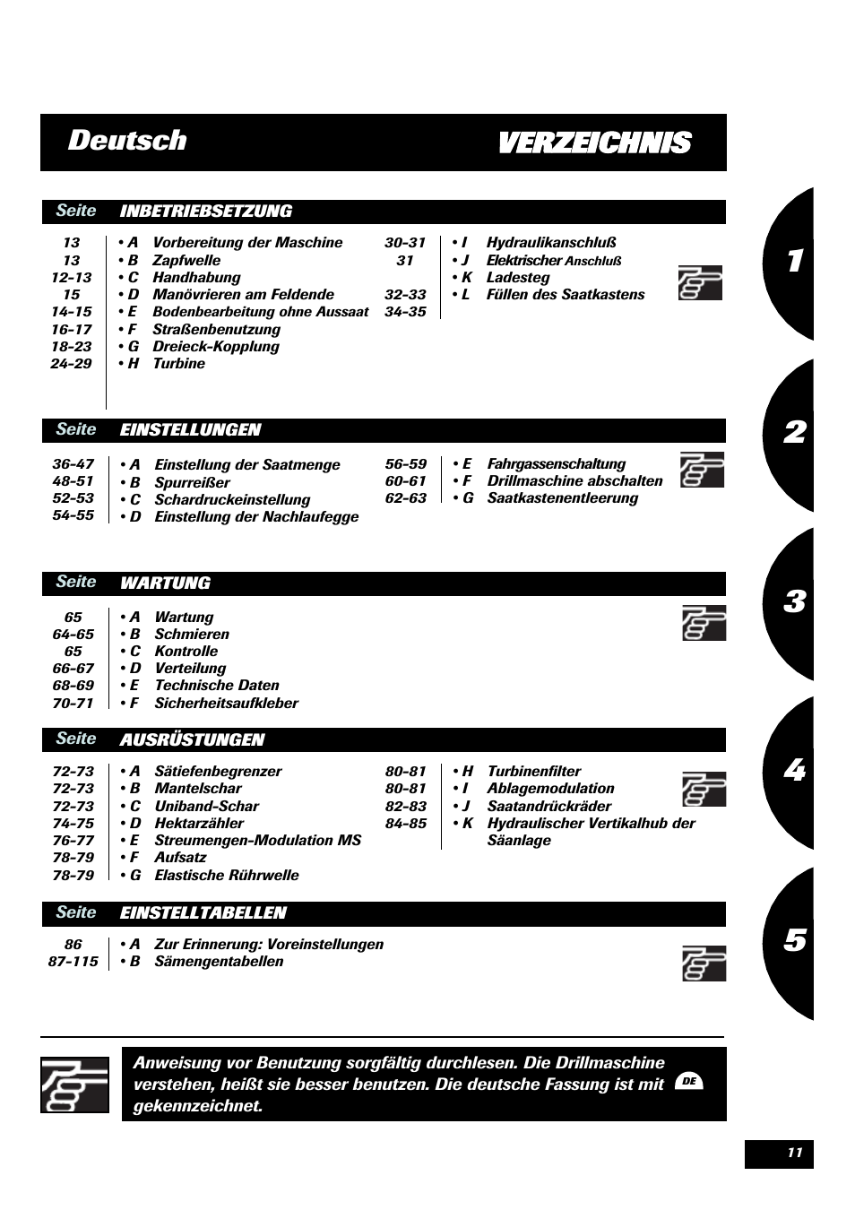 Verzeichnis deutsch | Sulky Optiline MP User Manual | Page 13 / 117