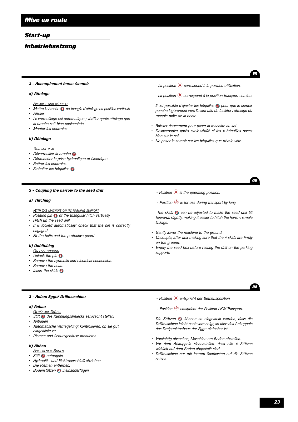 Mise en route start-up inbetriebsetzung | Sulky Optiline MP User Manual | Page 25 / 117