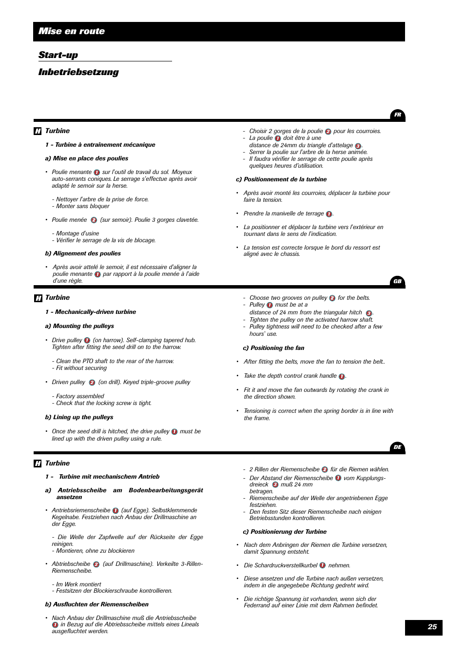 Mise en route start-up inbetriebsetzung | Sulky Optiline MP User Manual | Page 27 / 117