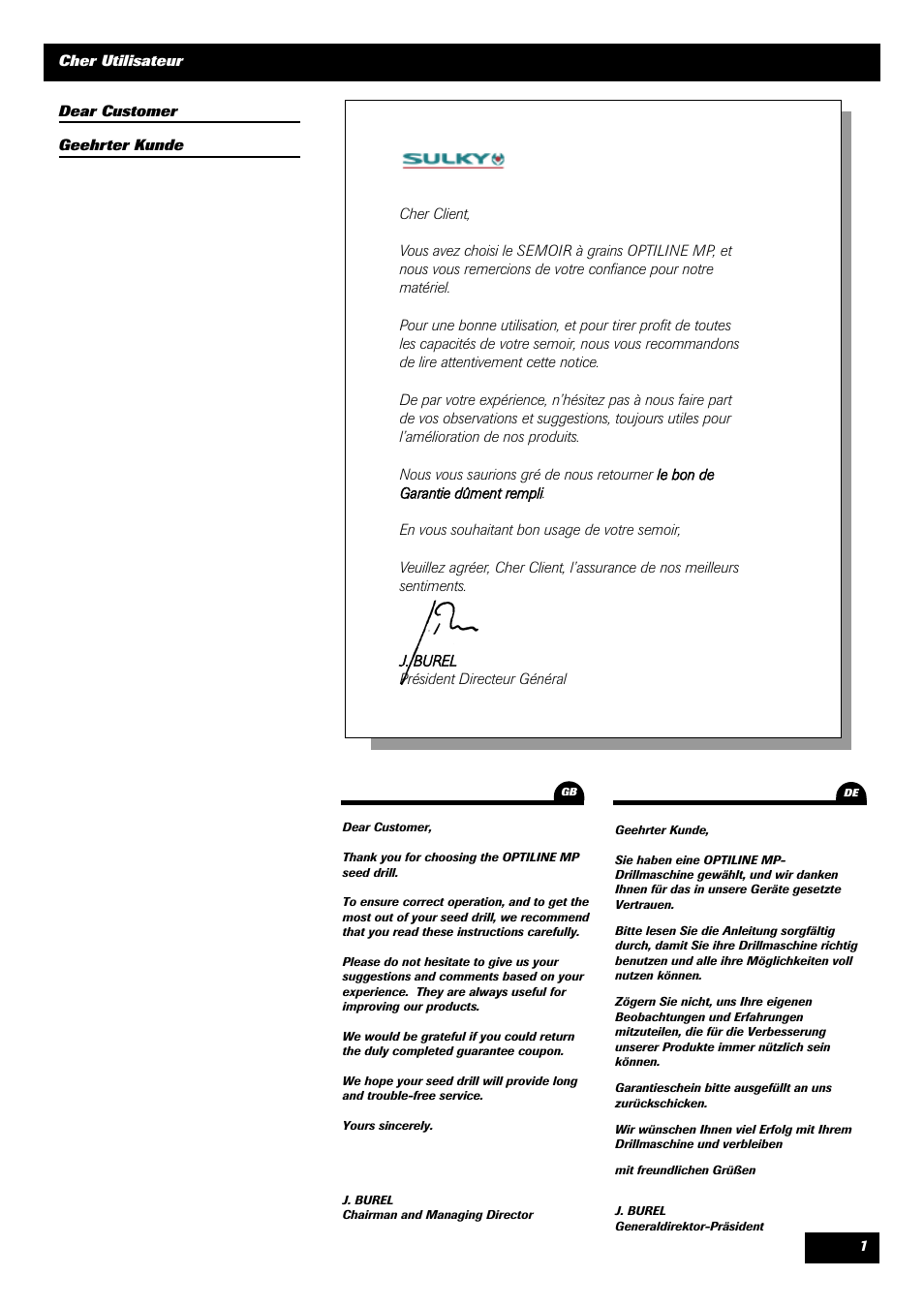 Sulky Optiline MP User Manual | Page 3 / 117