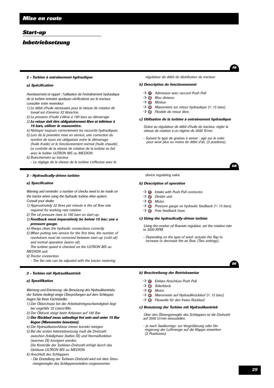 Mise en route start-up inbetriebsetzung | Sulky Optiline MP User Manual | Page 31 / 117
